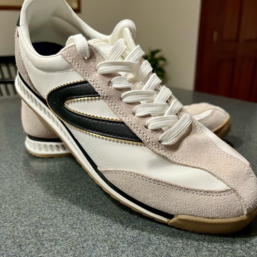 Tretorn White and Black Sneakers with Tan Accents